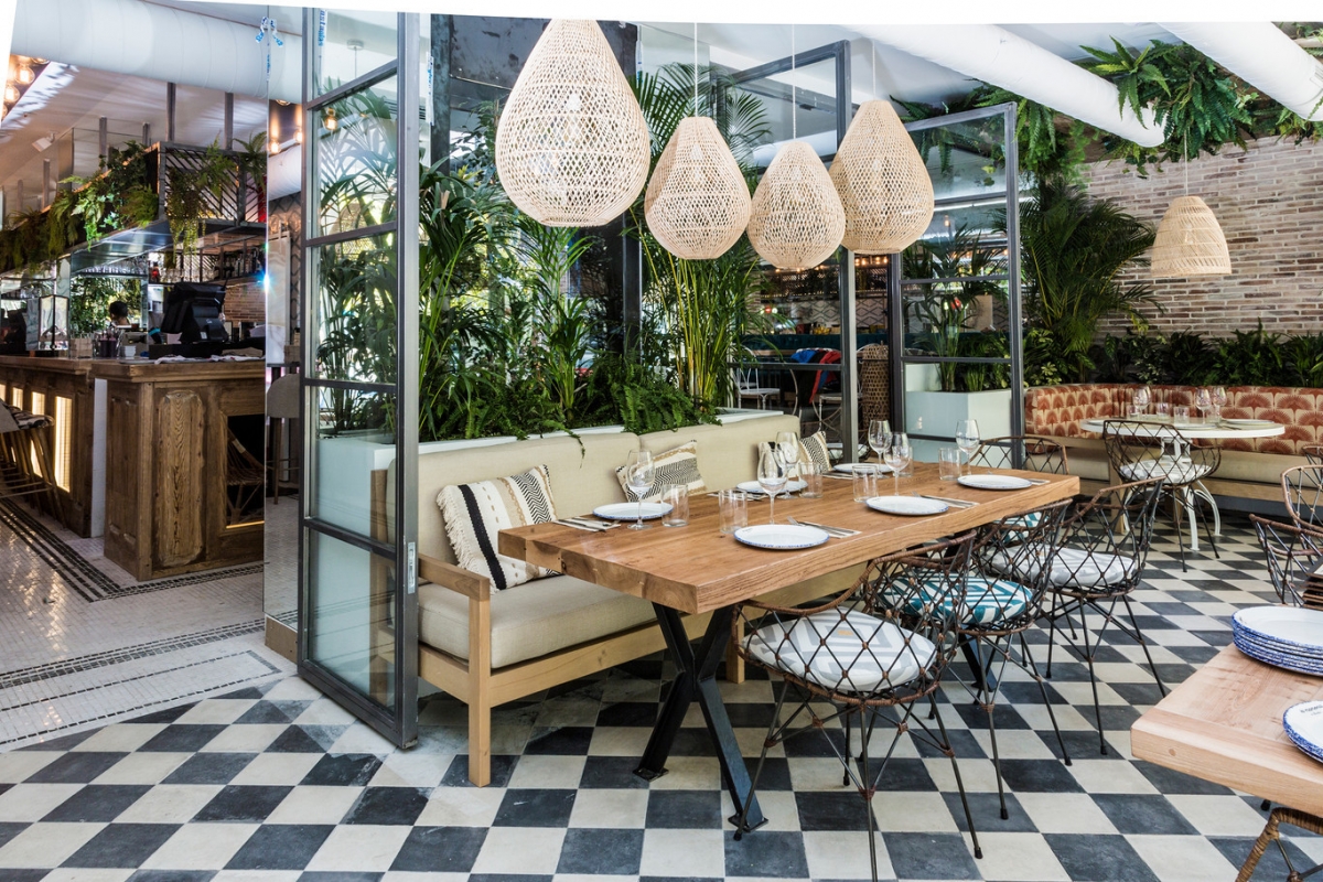 decorar restaurantes con plantas - separador espacios